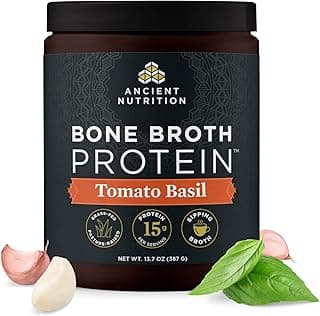 Ancient Nutrition Bone Broth Protein Powder, Tomato Basil, Grass-Fed Chicken and Beef Bone Broth Powder, 15g Protein Per S...