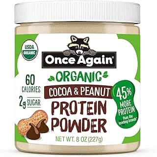 Once Again Chocolate Peanut Protein Powder - 9g Plant Protein, 2g Sugar - Organic Cocoa & Peanut Butter Powder - 60 Calori...