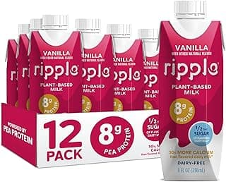 Ripple Non-Dairy Milk, Vanilla | Vegan Milk With 8g Pea Protein | Shelf Stable Single Serve Cartons | On-The-Go | Non-GMO,...