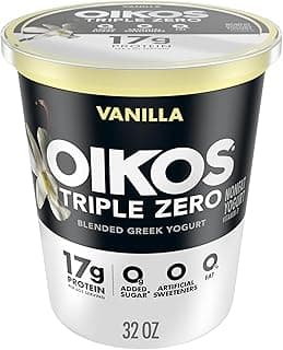 Oikos Triple Zero Vanilla Nonfat Greek Yogurt Tub, 0% Fat, 0g Added Sugar and 0 Artificial Sweeteners, Just Delicious High...