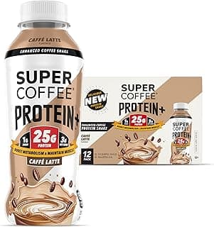 SUPER COFFEE Protein+, Keto Protein Coffee (0g Added Sugar, 25g Protein, 150 Calories) [Caffe Latte] 12 Fl Oz, 12 Pack | I...