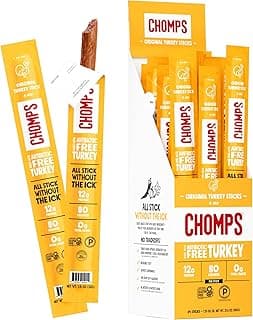 Chomps Original Turkey Jerky Snack Sticks Keto Paleo Whole30 Approved Gluten Free 1.15oz (24 Pack)