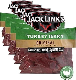 Jack Link's Turkey Jerky, Original, Jerky Bag - Flavorful Snack, Ready to Eat Protein Snacks with 13g of Protein per Servi...
