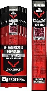 Jack Link's Peppered Beef Jerky Steaks - Ready to Eat Real Meat Protein Snacks - 23g Protein per Serving - Made with 100% ...