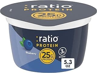 RATIO blueberry protein yogurt listed by 180cal as a cheap high protein snack under ten dollars