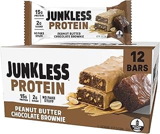 JUNKLESS Peanut Butter Chocolate Brownie Protein Bars | 15g Protein, No Added Sugar, High Fiber, Gluten Free | Healthy Sna...