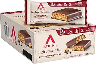 Atkins Chocolate Peanut Butter Protein Meal Bar, High Fiber, 16g Protein, Low Sugar, 3g Net Carb, Low Carb, Keto Friendly,...