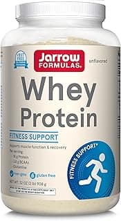 Jarrow Formulas Whey Protein with 18 g of Protein, 3.8 g of BCAAs, and Glutamine, Dietary Supplement for Muscle Function a...