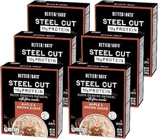 Better Oats Steel Cut Protein Oatmeal Packets, Maple and Brown Sugar Flavor with Flax Seeds and Whole Grains, Quick-Cookin...