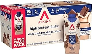 Atkins Milk Chocolate Delight High Protein Shake, 15g Protein, 2g Net Carb, 1g Sugar, Keto Friendly, Chocolate Flavored Pr...