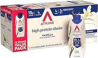 Atkins Vanilla High Protein Shake, 15g Protein, Low Glycemic, Low Carb and Low Sugar Protein Shakes, Keto Friendly Ready t...