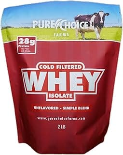 Pure Choice Unflavored Whey Protein Isolate Powder, 28g Protein & Sugar-Free, Undenatured Whey, 1 Ingredient, No Fillers o...