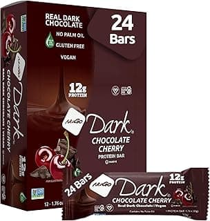 NuGo Dark Chocolate Cherry, 12g Protein Bar, Vegan, Gluten Free, Non-GMO, Kosher Pareve, 24 Count