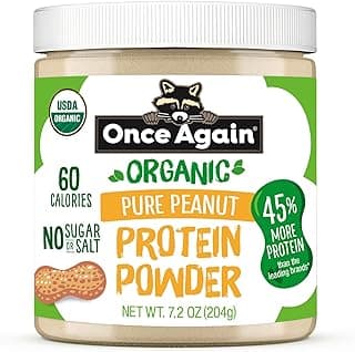 Once Again Pure Peanut Butter Powder - 11g Plant Protein, No Sugar or Salt Organic Peanut Butter Protein Powder - 60 Calor...