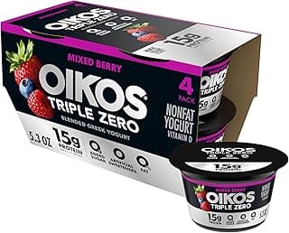 Oikos Triple Zero Mixed Berry Nonfat Greek Yogurt Pack, 0% Fat, 0g Added Sugar and 0 Artificial Sweeteners, Just Delicious...