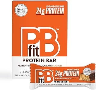 PBfit Peanut Butter Chocolate Protein Bars, 24g Protein, Gluten Free, Vegan, Plant-Based 40-30-30 Macros, 2.47 Oz (Pack of 4)
