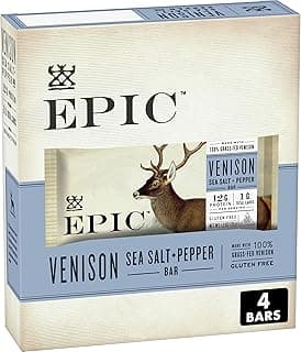 EPIC Venison Sea Salt and Pepper Bars, Keto and Paleo Friendly, Whole 30, Protein Snacks, 4 Ct, 5.2 oz