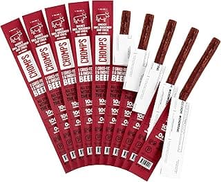 Chomps Grass-Fed and Finished Smoky BBQ Beef Jerky Snack Sticks 10-Pack - Keto, Paleo, Whole30, 10g Lean Meat Protein, Glu...