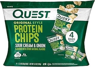 Quest Nutrition Sour Cream & Onion Protein Chips, 19g Protein, 4g Net Carbs, Low Carb, Gluten Free, 1.1 oz, 4 count