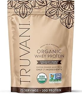 Truvani Organic Whey Protein Powder | Chocolate Peanut Butter | 20g Grass Fed Whey Protein | 20 Servings | USDA Organic & ...