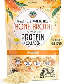 Paradise Naturals 100% Grass-Fed Natural Beef Bone Broth Powder + Active Probiotics, Collagen, 15g Protein, Non-GMO, Low S...