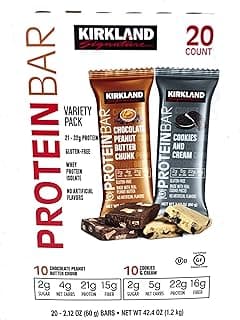 Kirkland Signature Protein Bar Variety Pack 20 Count Chocolate Peanut Butter Chunk & Cookies and Cream Gluten Free 21-22g ...