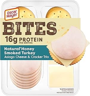Oscar Mayer Bites Natural Honey Smoked Turkey, Asiago Cheese & Cracker Trio Lunch Kit, 1 Tray, for Easy Lunch and On-the-G...