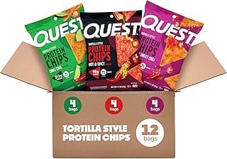 Quest Nutrition Tortilla Style Protein Chips, Spicy Variety Pack, Chili Lime, Hot & Spicy, & Spicy Sweet Chili, 12 Count (...