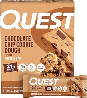 Quest Nutrition Chocolate Chip Cookie Dough Protein Bars, 21g Protein, 4, Net Carbs, 1g Sugar, High Fiber, Gluten Free, Ke...
