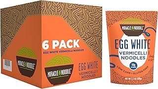 Miracle Noodle Egg White Vermicelli Angel Hair Pasta, 3.5 Oz (Pack of 6), Ready to Eat Egg White Noodles, 10g Protein, 45 ...