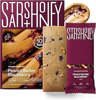Stars + Honey Protein Bars, Peanut Butter Blackberry, 15g Protein, 2g Sugar, with Collagen Peptides, Dairy Free, Soy & Glu...