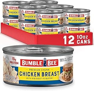 Bumble Bee Premium White Chicken Breast with Rib Meat in Water - 19g Protein per Serving - Gluten Free, Keto Friendly Cann...