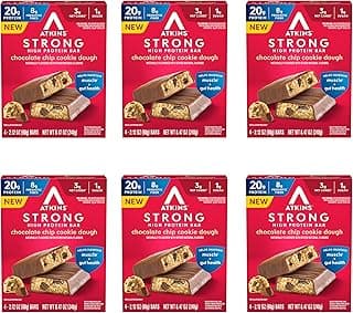 Atkins Strong Chocolate Chip Cookie Dough High Protein Bars, 20g Protein, 2g Sugar, 4 Count (Pack of 6)