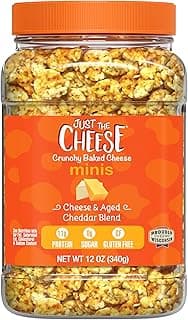 Just the Cheese Minis – Cheese & Aged Cheddar Blend Crisps, 12 oz Jar, Delicious Low-Carb Lifestyle Protein Chips, High-Pr...
