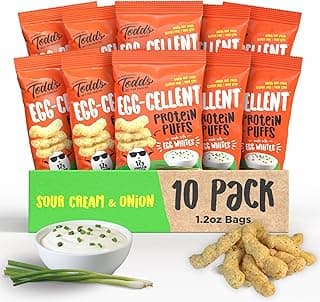 Todd’s Better Snacks Egg-Cellent High Protein Puffs - Sour Cream & Onion, 12g Protein, Gluten Free Paleo Snack, Baked Not ...