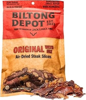 Biltong Depot Original Beef Biltong Slices with Fat – 8oz | Air-Dried Beef Jerky Snack | High Protein | Zero Sugar | Keto...