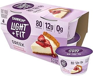 Dannon Light + Fit Greek Strawberry Cheesecake Fat Free Yogurt, Creamy and Delicious Gluten Free, 4 Ct, 5.3 OZ Cups