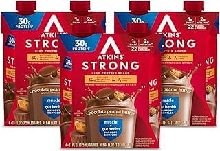 Atkins Strong High Protein Shake, Chocolate Peanut Butter Flavor, 30g Protein, GLP-1 Support, Low Carb and Low Sugar Shak...