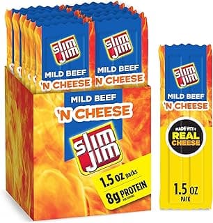 Slim Jim Beef 'N Cheese Smoked Meat Sticks, Mild Flavor, 8g Protein Per Serving, 1.5 oz. (18 Count)