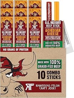Sponsored Ad - Righteous Felon O.G. Hickory Beef & Cheddar Cheese Sticks, 14g Protein, Shelf Stable Meat and Cheese Snack,...