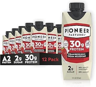 Pioneer Pastures - High Protein A2 Milkshakes - Strawberries & Cream - A2 Nutritional Milk, 30g Protein, 2g Sugar, No Arti...