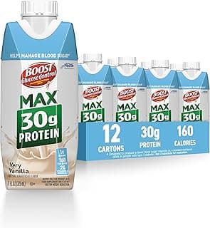 BOOST Glucose Control Max 30g Protein Nutritional Drink, Very Vanilla, 11 Fl Oz (Pack of 12), Packaging May Vary