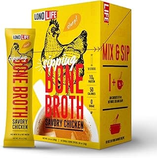 LonoLife Chicken Bone Broth Powder Mix | 10g Protein | Collagen-Rich, Keto & Paleo Friendly | Natural Ingredients | 10 Por...