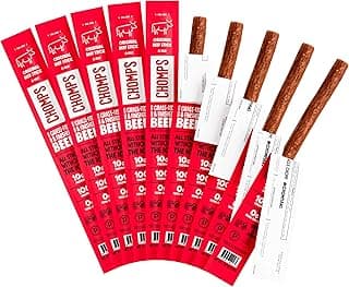 Chomps Grass-Fed and Finished Original Beef Jerky Snack Sticks 10-Pack - Keto, Paleo, Whole30, 10g Lean Meat Protein, Glut...
