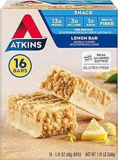 Atkins Lemon Flavored Snack Bar, High Protein Bar, Low Sugar and Low Carb, Keto Friendly Snack, Gluten Free, High in Fibe...