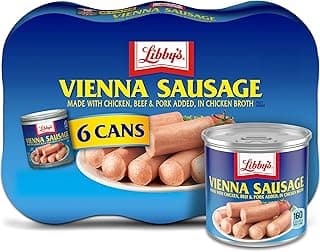 Libby's Vienna Sausage, Ready to Eat Canned Meat, 10g Protein Per Serving, 4.6 oz. Can (Bulk Pack of 6)