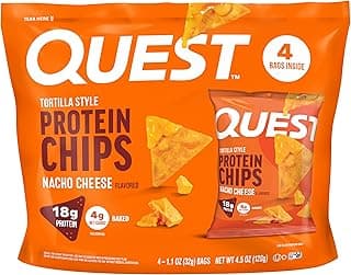 Quest Nutrition Nacho Cheese Tortilla Style Protein Chips, 18g Protein, 4g Net Carb, Low Carb, Gluten Free, 1.1 oz (Pack o...
