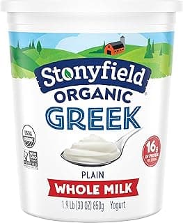 Stonyfield Organic Greek Whole Milk Yogurt, Plain, High in Protein (16g), Multiserving Snack & Cooking Substitute, 30 Oz