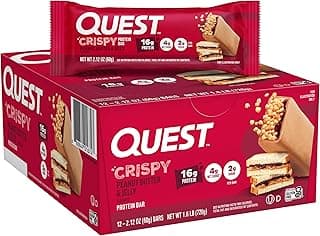 Quest Nutrition Crispy Peanut Butter & Jelly 16g Protein Bar, 2g Sugar, 4g Net Carbs, Gluten Free Snack, Keto Friendly, 12...