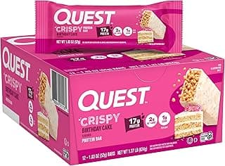 Quest Nutrition Crispy Birthday Cake Protein Bar, 17g Protein, 1g Sugar, 2g Net Carbs, Gluten Free Protein Snack, Keto Fri...
